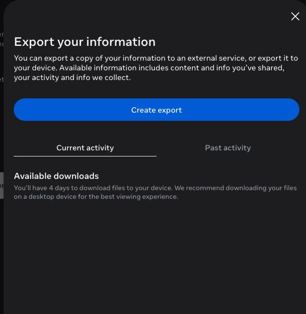 Press Create export.