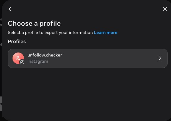 Choose the Instagram profile you want to export.
