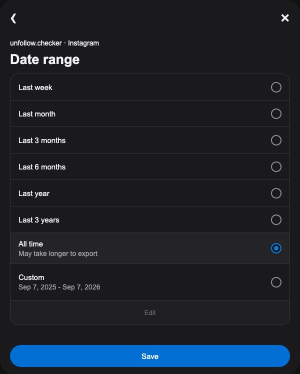 Select All time to avoid filtering out follow records by date. This does not recover a history of past unfollows.